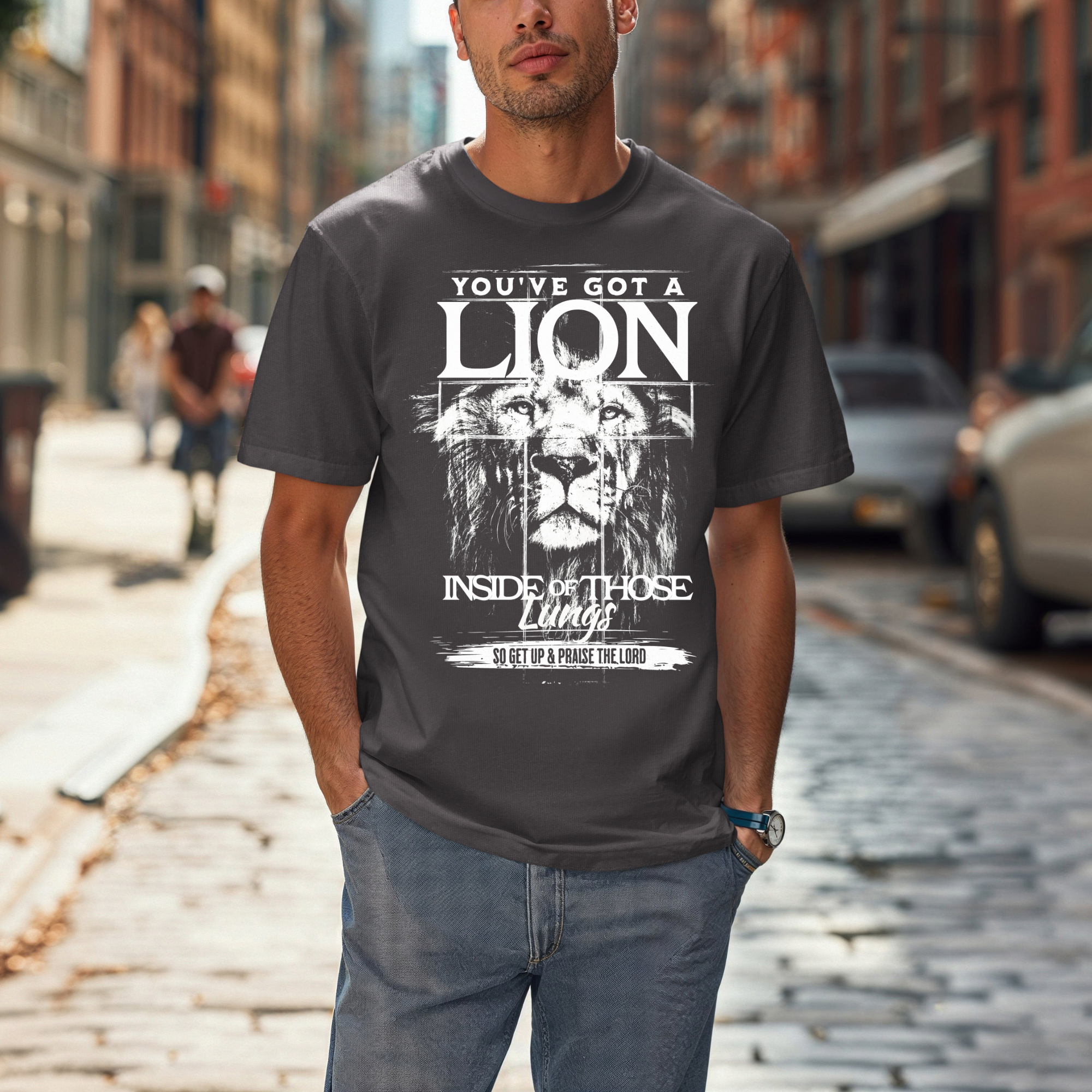 Inspirational Lion T-Shirt, Motivational Tee, Gift for Him, Spiritual Shirt, Encouragement Apparel, Encouraging Quote Clothing